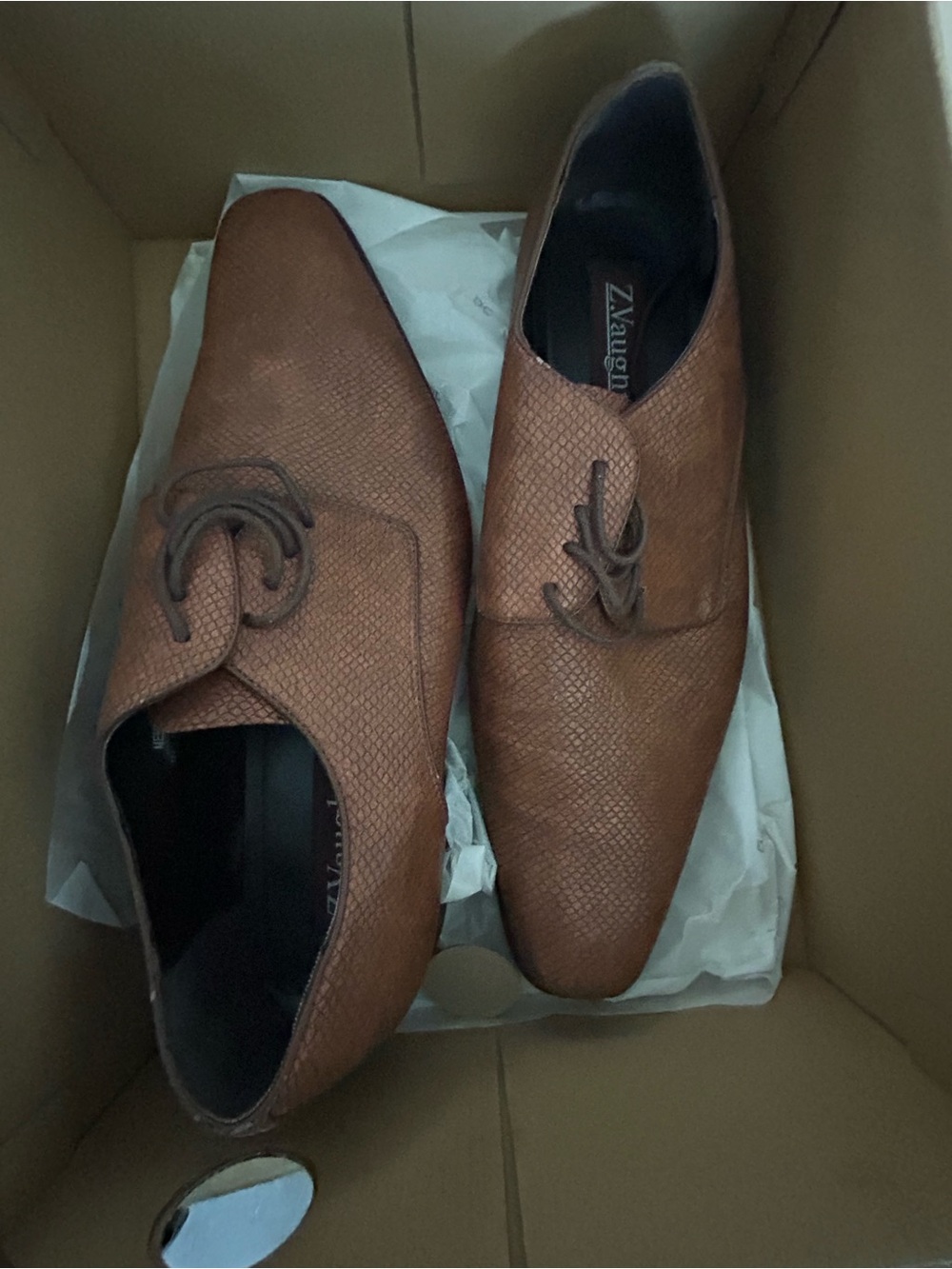 Z. Vaugahn Brown Textured Leather Derby Shoes